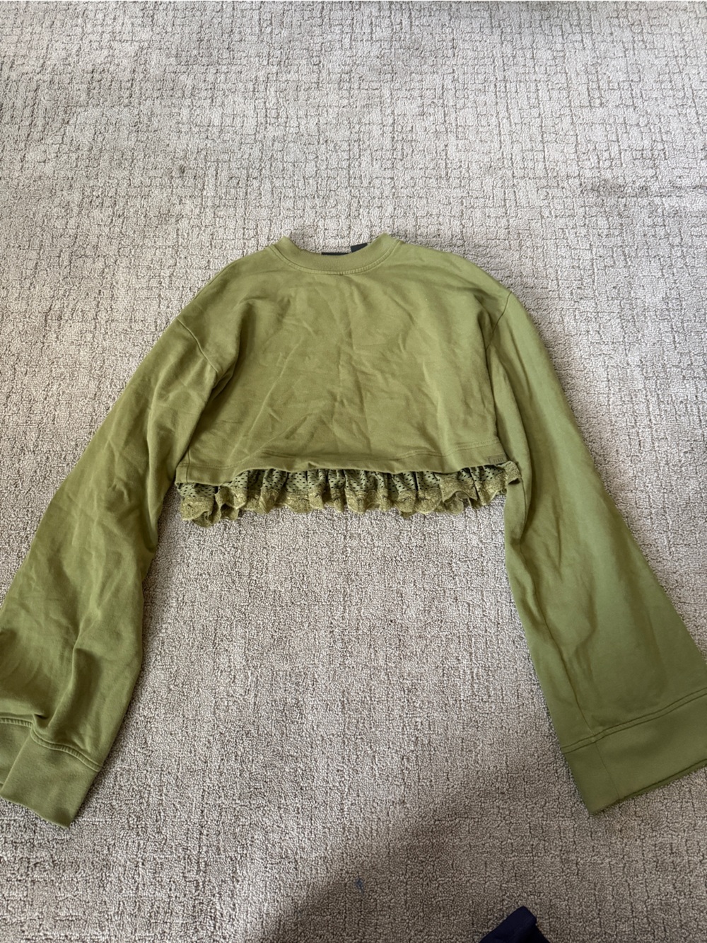 Puma Olive Green Cropped Ruffle Sweatshirt